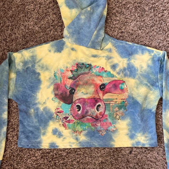 Owl/Cow cropped tie-the hoodie - Picture 2 of 9